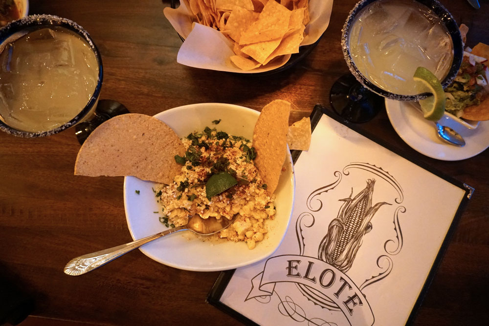Elote and margaritas at Elote Cafe in Sedona, Arizona - Photo by Hideaway Report editor