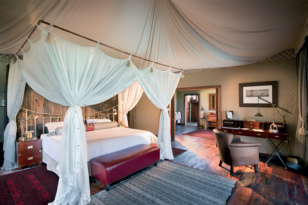 The interior of a guest tent at Duba Plains Camp in Duba Plains Reserve, Botswana - DOOKPHOTO