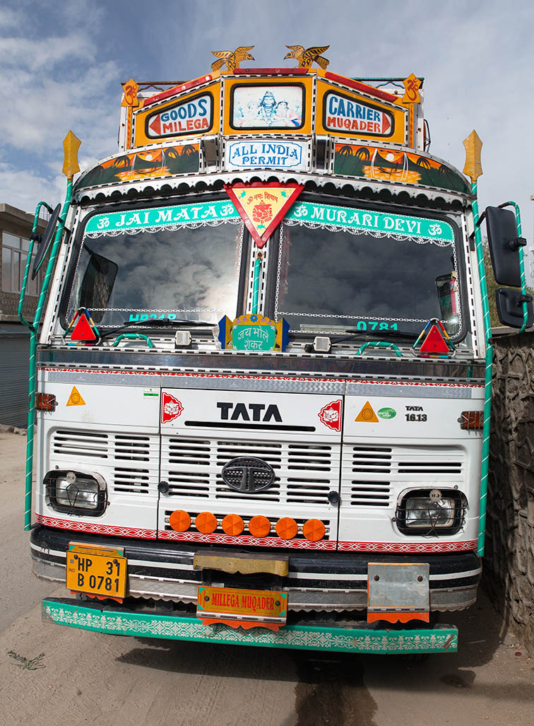 Colorful trucks are a common sight in the Indian Himalayas.