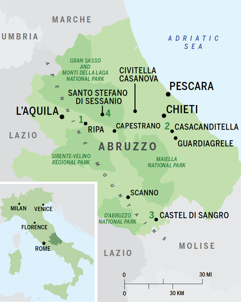 Map of Abruzzo region in Italy
