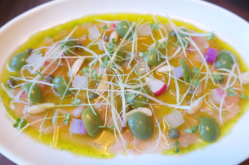 Albacore tuna crudo at <em>Kissa Tanto</em> in Vancouver - Photo by Hideaway Report editor