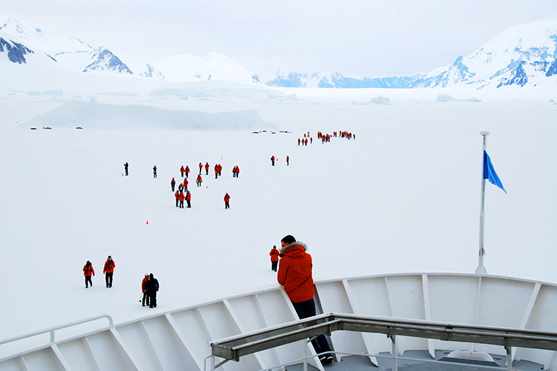 Passengers from the <em>Explorer</em> head toward - Photo by Hideaway Report editor resting seals at Lallemand Fjord