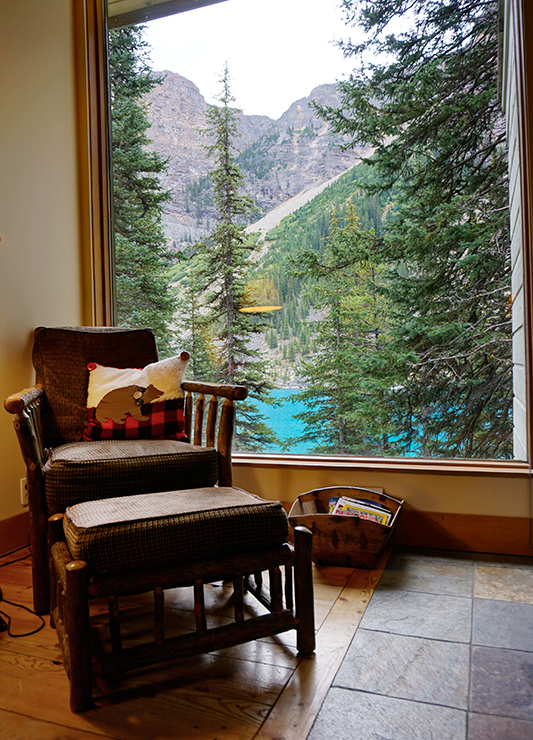 View from our Deluxe King Cabin at Moraine Lake Lodge - Photo by Hideaway Report editor